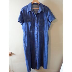 Eddie Bauer XL Denim Maxi Dress Blue Long Casual Button Front